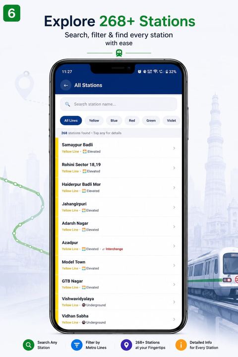 Metro Saathi stations screen